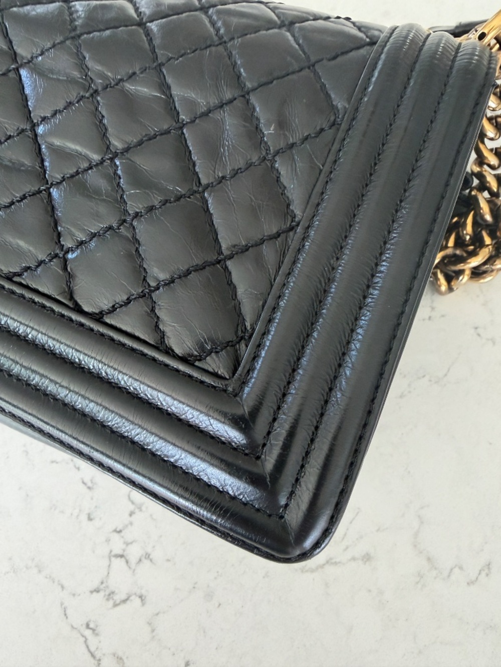 Chanel Small Boy Bag Black Quilted Calfskin Antique Gold Hardware Crossbody - Picture 9 of 16